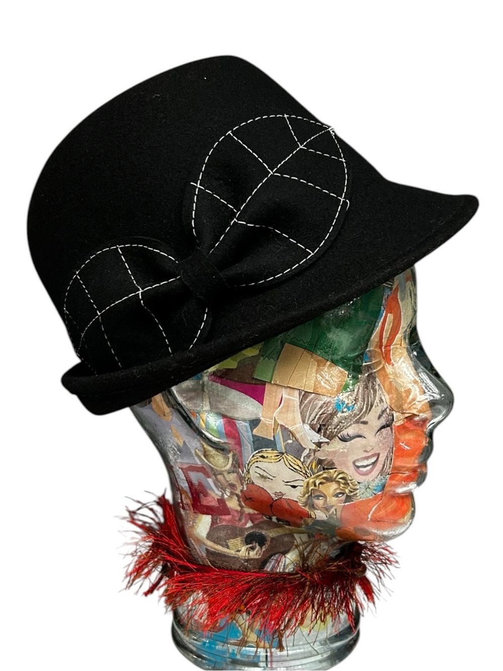 Christys Crown Series Black Wool Cloche Hat Statement Bow One Size
